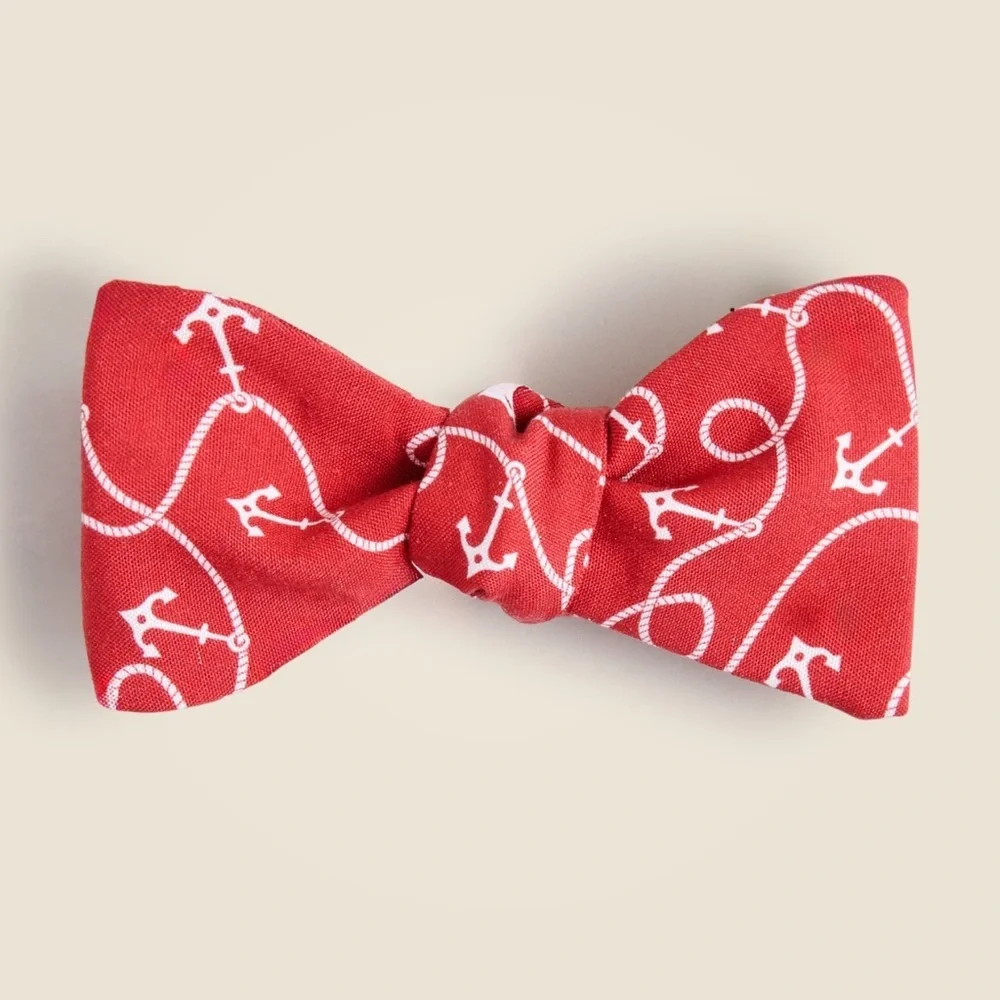 NWT J. Crew Red Silk Men’s Bow Tie in Anchor Print